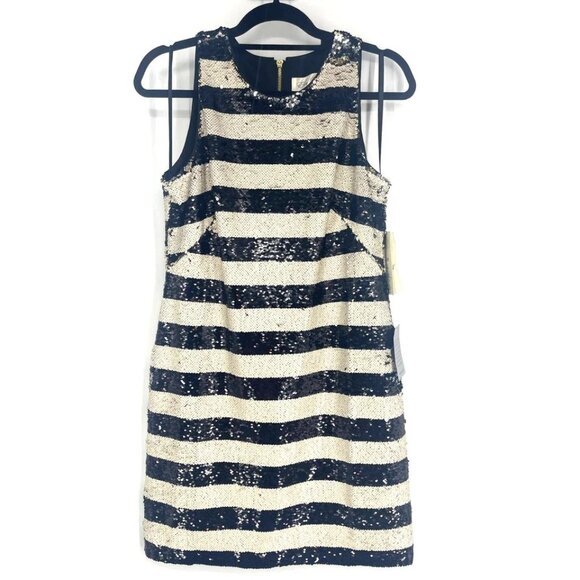 Eliza J Dress Size 4 Shift Stripe Sequin NWT $188 Reversible Sequins - Picture 3 of 6